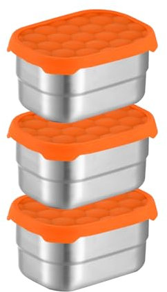 Small Stainless Steel Food Storage Containers 230 ml x 3, Stainless Steel Lunch Bento Snack Box with Leakproof Silicone Lids, Reusable Food Containers for Baby Weaning Food Kids Snacks Desserts