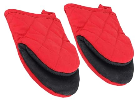 Hoement Heat Resistant Microwave Gloves with Hanging Design, Red Poly Cotton Oven Mitts for Cooking, Barbecues and Grilling with Heat Insulation