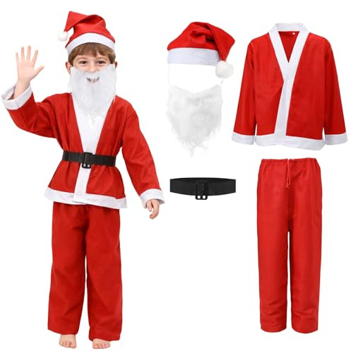 AENEY Grünes Monster Kostüm Kinder, 6 Stück Grünes Monster Weihnachtsmann Kostün Anzug Weihnachtskostüm Cosplay Party Faschingskostüme Für Jungen Mädchen
