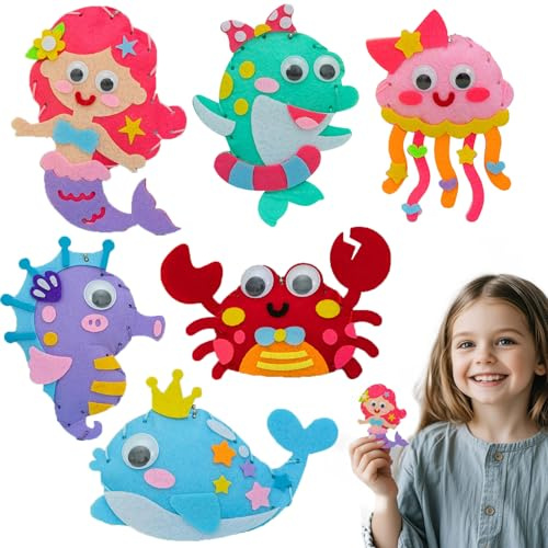Cosysparks Kinder nähset für Kinder, 6 Pack Meerestiere Bastelsets Für Kinders Nähset Anfänger Spaß Diy Pädagogisches Nähen Handwerk Geschenk mit Nähwerkzeugen Für Jungen Mädchen