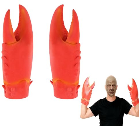 JNGUOSICN Funny Lobster Crab Claws Gloves Latex Giant Lobster Hand Weapon Prop Crayfish Pincer Gloves Full Finger Latex Large Realistic Glove for Halloween Cosplay Animal Dress Up Costume