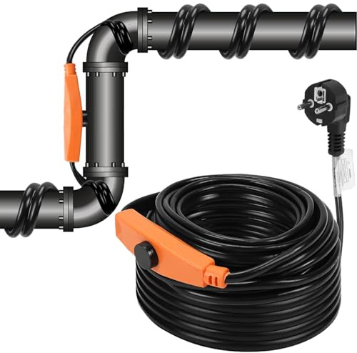 Ollewiellan 8m Frostschutz Heizkabel mit Thermostat 128W 230V IP68, Frostschutzkabel Rohrbegleitheizung mit Automatikschalter, Heizband für Wasserleitungen im Haus, Pool, Teich, 1 Pack