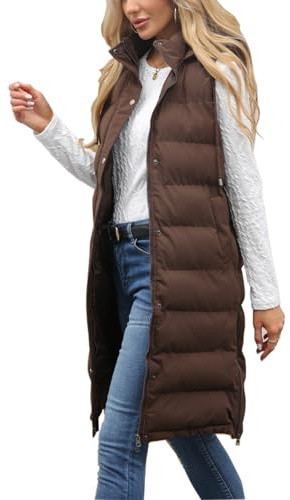 Chaleco Acolchado Mujer sin Mangas Largo Outwear Elegante Abrigos con Capucha
