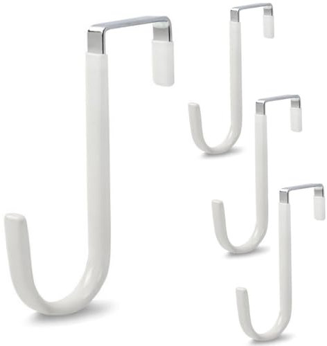 4 crochets au-dessus de la porte, en plastique épaissi, adaptés aux portes d'une largeur inférieure à 3,7 cm, comme crochets au-dessus des armoires, cintres (blanc)