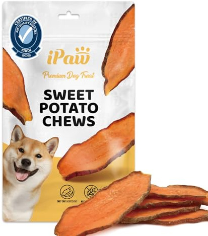 iPaw Süßkartoffel-Kauartikel für Hunde, SQF-Zertifiziert, Hundesnacks aus nur 1 Zutat, Vegetarisch, 100% natürlich & Lebensmittelqualität, Hypoallergen, Leicht verdaulich