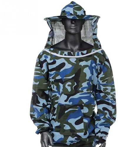 Qcwwy Imker-Schutzausrüstungsjacke, Belüftete Imkeranzüge, Imker-Schutzkleidung, Imker-Schutzmantel mit Schleierhaube für Professionelle Imker, Anfänger (Blue)
