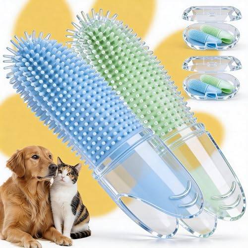 Dog Toothbrush, Dog Finger Toothbrush (Pack of 4) Cat Toothbrush, Puppy Dog Teeth Cleaning Products, Bad Breath, Tartar Removal & Plaque Remover for Dogs use with Dogs Toothpaste & Cat Toothpaste