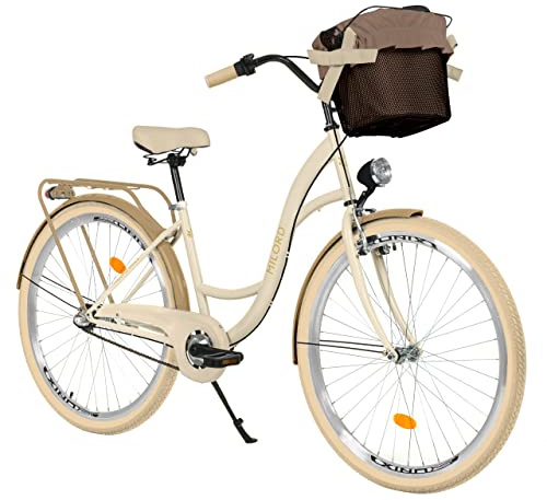 MILORD Damenfahrrad Citybike Komfort Mit Metallkorb Hollandrad Vintage Fahrrad, 26, 28 Zoll, 3-Gang