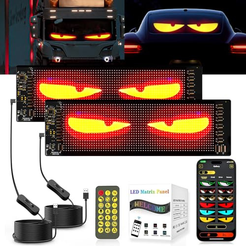 ZIMAOER LED Augen für LKW, Teufelsaugen Lichter für Autos, Flexibles LED-Display, Großes Programmierbares Design für Auto, LKW, Geschäft, DIY Dynamische Werbung (2er 10.2x34.8cm)