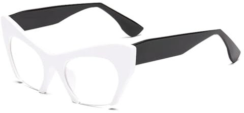 WFFZTZW Retro-Brillengestell für Damen, Halbrahmen, Katzenaugen-Brille, modisches Gestell (weiß/schwarz)