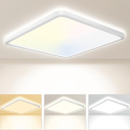 Seruno X 29CM Bathroom Light 24W 3200LM 6000K/4000K/3000K IP54 Waterproof Ultra Thin Bathroom Lights Ceiling, Square Flush Ceiling Light for Kitchen Bedroom Toilet Porch Hallway Living Room Office