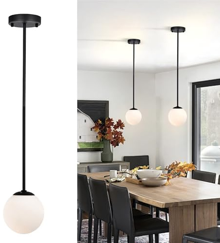 Alighting Kugel-Pendelleuchte Schwarze Ø15 cm höhenverstellbar, Mid Century Moderne Pendelleuchte ideal für Kücheninseln, Esszimmer oder Theken