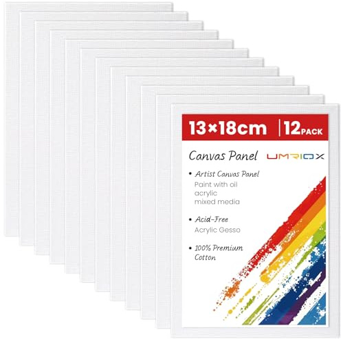 Umriox Mini Canvas Panels,12 Pack 13 x 18 cm Small Canvas Boards for Painting -100% Cotton Primed Art Canvas Painting Supplies for Acrylic, Oil Painting