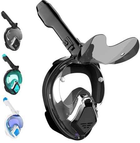 Maschera da snorkeling per adulti e bambini, maschera subacquea per adulti con occhiali da sole pieghevoli, maschera completa con supporto per fotocamera, a prova di CO2, maschera viso integrale a 180