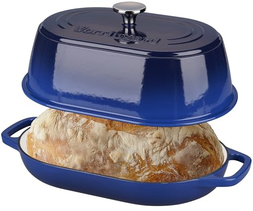 VORRINGARD Enameled Cast Iron Dutch Oven Pot with Dome Lid, Oval Bread Oven for Homemade Sourdough Bread Baking, Oven Safe up to 500°F, 6 Quart, Blue