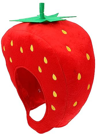 HOMOBABE 1Pc Strawberry Hood Hat Funny Headwear for Parties Cartoon Cosplay Costume Accessory Comfortable Design for Halloween Festivals and Dress Up Events