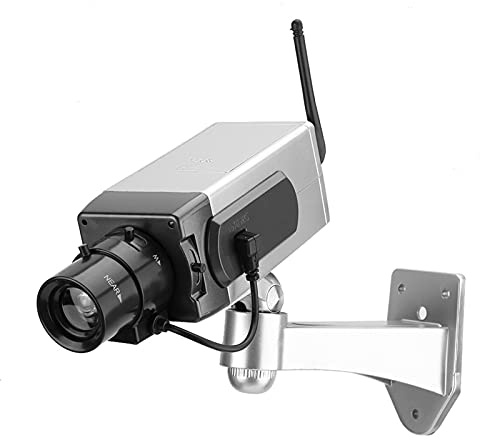Generic Fotocamera Falsa, Simulazione Fittizia Simulazione Finta Telecamera Fittizia Finta Esterna di Sicurezza Interno a Potenza CcTV LED Lampeggiante Argento