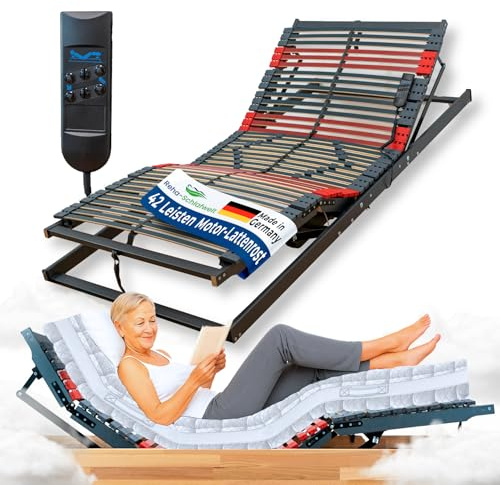 7-Zonen Lattenrost elektrisch verstellbar RELAXANA KF, 140x200 cm, Kopf-, Fußteil durch Motor verstellbar, Bettenrost motorisiert, komplett montiert, 42 Federleisten, Härtegrad-Regulierung