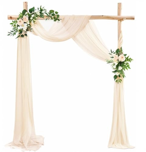 LUKDUNG Hochzeitsbogen Vorhang Querbehang 75cmx600cm, Chiffon Tüll Hintergrund Vorhang Gardinen Deko für Hochzeit Fotografie Party Torbogen Zeremonie, Champagner