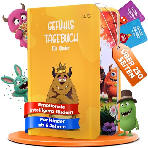 Filapen® Gefühlstagebuch für Kinder ab 6 Jahre I Emotions-Tagebuch zum Gefühle verstehen für Mädchen & Jungen I Achtsamkeit & Dankbarkeit lernen I 250 Seiten Kindertagebuch I Gelb