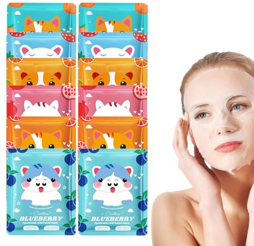 Teegxddy 12psc masque visage tissu masque visage Mascarilla Hidratante Facial Iluminadora Calmante Mascarilla Facial Animal Beauty Skincare Adolescente Apta para Todo Tipo de Pieles