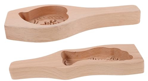 BESPORTBLE 2pcs Wooden Mooncake Bake Mold Traditional Carp Peach Shape Kitchen Cooking Mold for Mid-Autumn Festival Pastry Making Wooden Cookie Press with Detailed Decorative Patterns
