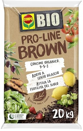 COMPO BIO Concime Pro-Line Brown, Per Orticole, 20kg | Nutrimento granulare ad alto rendimento per ortaggi sani e raccolti abbondanti consentito in agricoltura biologica