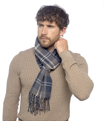GM Apparel Men's Classic Tartan Plaid Winter Scarf - Soft & Warm Tassel Scarves for Men Thermal Long Neck Wrap for Fashion - Gifts for Him