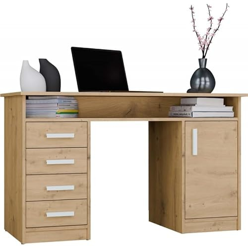 CDF Schreibtisch Computertisch Arbeitstisch PC Tisch Homeoffice Schreibtischarbeitsplatz Notebooktisch Bürotisch Schreibtischmöbel Bildschirmtisch Studiodesk mit Schubladen Schrank - Eiche Artisan