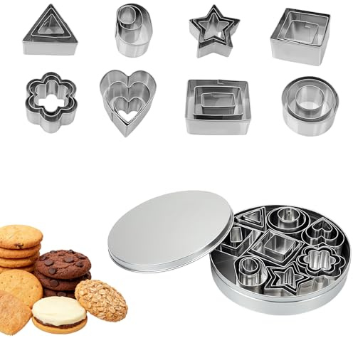 24 Mini Emporte-Pièces,8 Formes Emporte Piece Patisserie Inox en Trois Tailles Chacune Emporte Pieces Patisserie, Fondant Biscuit Cookie Chocolat Cœur pour Gâteau Fondant Biscuit Cookie Pâtisserie