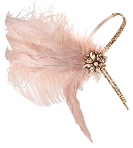 CONGARTENO Bandeau Plume Années 1920 pour Femmes Serrage-Tête Rose Pâle Franges Accessoire Vintage Style Années Folles pour Bal Mariage et Fête Léger et Confortable