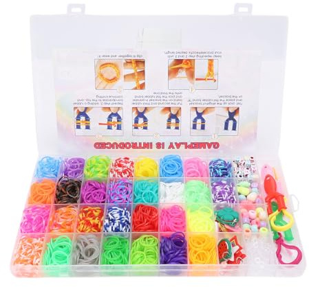 Depisuta Loom Bands-Set, 1600 Gummibänder, 30 Farben, Gummiband-Armband-Set mit Aufbewahrungsbox, Loom-Armband-Herstellungsset mit Geformten Webstühlen, Haken, Clips, Perlen, Eimer (TPR)