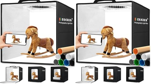 Light Box Photography 30cm/12x12 Portable Photo-Box Booth, Mini Shooting Tent Kit with 120 LED Lights Dimmable, 8 Photo Backdrops for Product Photography (Pack of 2)