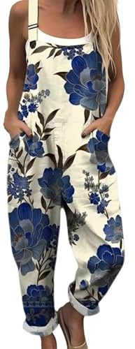 Salopette Donna Estiva Lunga Elegante Tuta Jumpsuit Intera Curvy Casual Moda Stampa Jumpsuits Comoda Larga Pantaloni Da Lavoro Con Tasca Leggera Baggy Salopettes da Casa, Playsuit da Spiaggia