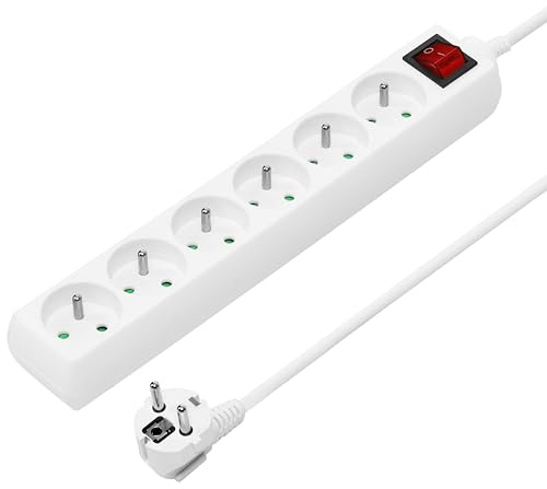 PremiumCord Multipresa 230V, 6 Prese, Prolunga 230 V, Prese Francesi Ruotate di 45°, Presa Multipla di Alta Qualità con Sicurezza Bambini, Interruttore, 3m