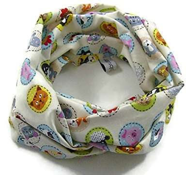 bettina bruder - Kinder-Loop Schlauchschal Bauernhof Tierköpfe creme bunt - 100% Baumwolle
