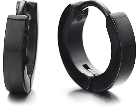 Paar Ebene Schwarz Creolen für Herren Damen, Edelstahl Huggie Ohr Manschette Ohrringe