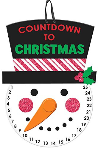 Amscan 241299 - Hängeschild Weihnachtscountdown, Größe 38,1 x 26,9 cm, aus MDF, Schneemann, Kalender, Christmas, für Weihnachten