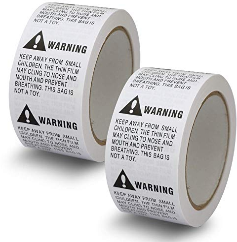 BETCKEY - 2 Rollos Pegatinas de Advertencia de Asfixia, 50mm x 50mm, 1000 Pegatinas Blancas de Advertencia para Evitar la Asfixia