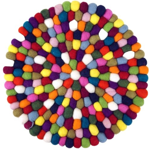 Runder Filzuntersetzer aus bunten Filzkugeln, 100% Wolle, Ø 30 cm