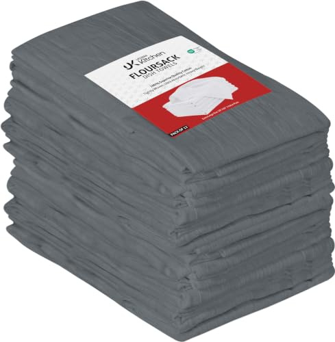 Utopia Kitchen Mehlsack-Geschirrtücher, 12 Stück, 71,1 x 71,1 cm, ringgesponnen, 100% Baumwolle, maschinenwaschbar – zum Reinigen und Trocknen – Hellgrau