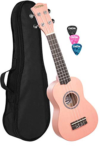 Cascha HH 3968 Pink Soprano Ukulele with Bag and Plectrums