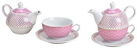 Tea for One Set mit Retro Design in rosa (Kanne & Tasse & Untertasse)