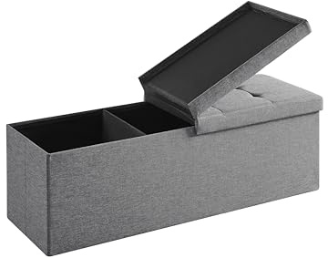 Zedelmaier Sitzbank mit Stauraum, Sitzhocker Faltbar Sitztruhe belastbar bis 300 kg, Deckel klappbar, klappbare Sitztruhe für Wohnzimmer, Flur, Schlafzimmer, 114x38x38 cm, Grau