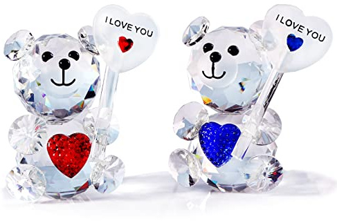 Movdyka Crystal Wedding Anniversary Bears Figurine Gifts for Couple Parents | I Love You Couple Gifts for Girlfriend, Christmas Birthday Valentines Presents, Blue Red Bears Wedding Ornaments