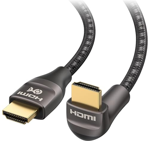 Cable Matters 48Gbps Ultra HD 8K rechtwinkliges HDMI Kabel, 2m, Schwarz | 8K@60Hz / 4K@240Hz, HDMI Winkel, 90 Grad HDMI Kabel, HDMI Winkelstecker auf Stecker Kabel