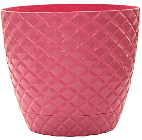 Maceta grande con corte de diamante, color rosa, moderna, grande, para interiores y exteriores, 5,6 l