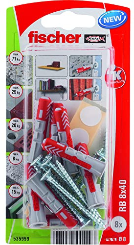 Fischer - Dübel - Set mit 8 Dübeln Duopower Ø8 x 40 mm + Schrauben + Abdeckung für Regalbefestigung - Fischer