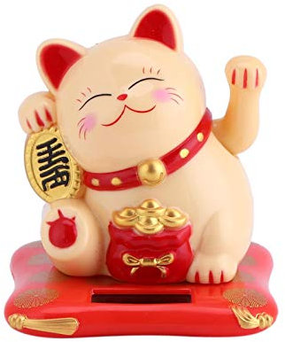 Gato de la Suerte Chino, Lucky Cat Solar Powered Energía Fortuna Bienvenida Agitando el Brazo Perezoso Fortune Afortunado Decoración para Carro Casa Despacho Escritorio Accesorios del Hogar[Amarillo]