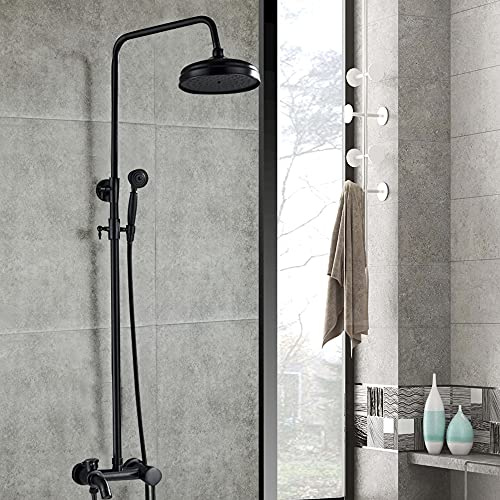 DiLiBee Duscharmatur Set Retro Wandmontage Badewannenarmatur Duschsystem Regendusche Mit Duschkopf Handbrause Keramikventil für Badezimmer 80-120cm Schwarz